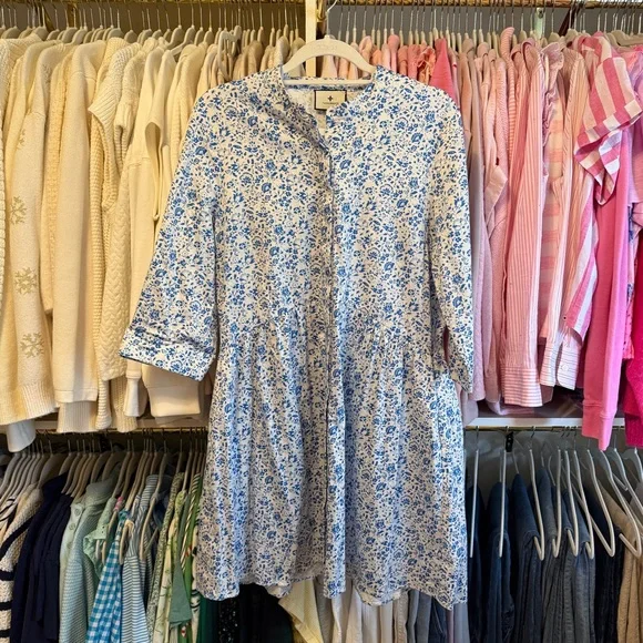 Tuckernuck Blue and White Floral Royal Shirt Dress - Picture 2 of 3